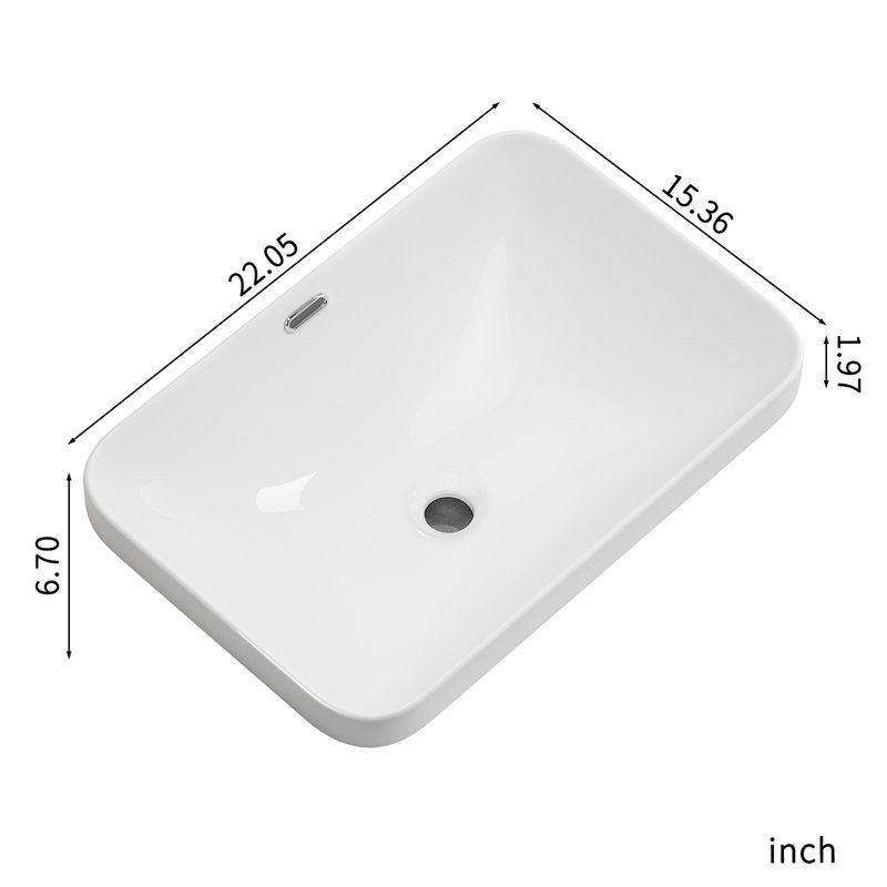 Topcraft 22.05" X 15.36" White Rectangular Semi-Recessed Bathroom Ceramic Sink
