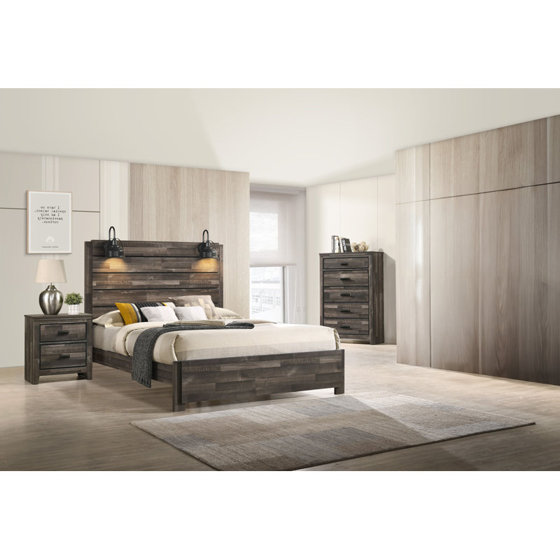 Ensemble de chambre à coucher avec lit plateforme Eschol 4-2, Marron, Double
