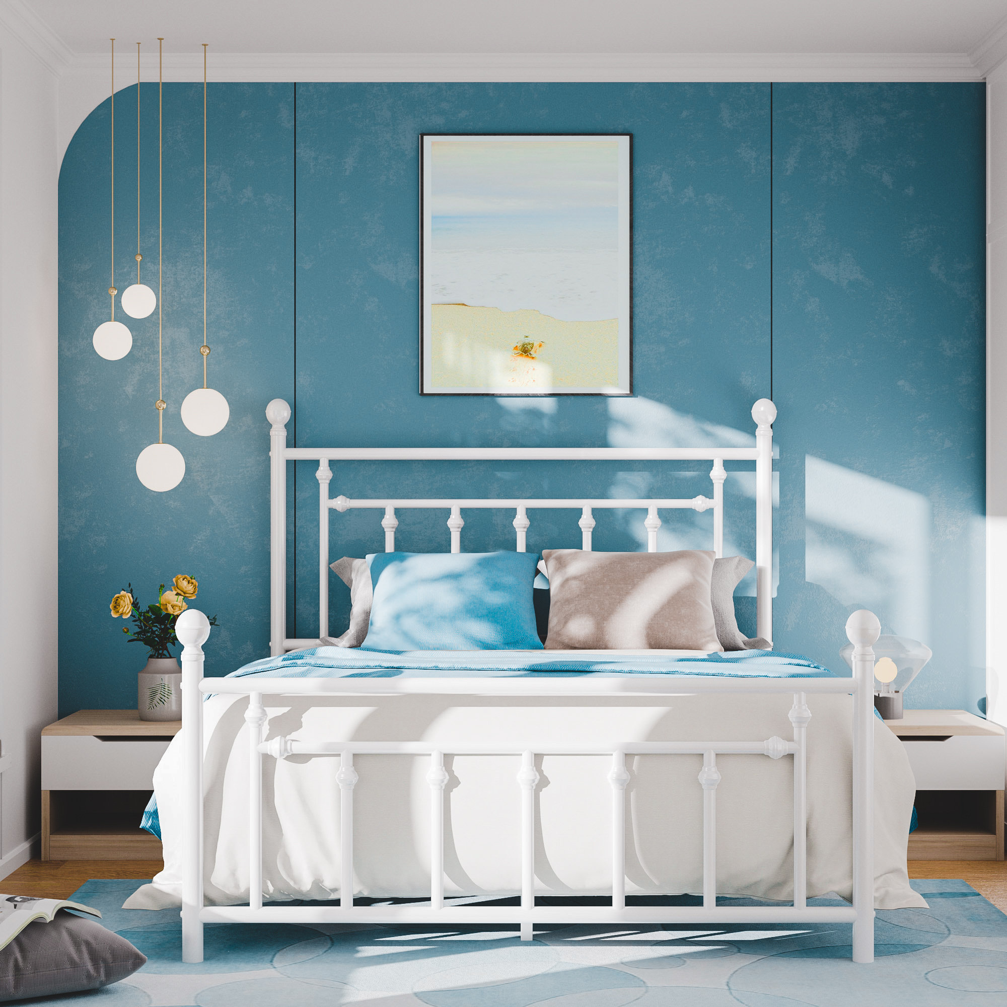 Laurel Foundry Modern Farmhouse Edsall Metal Bed with Headboard and