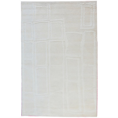 Wool Geometric Area Rug in Ivory