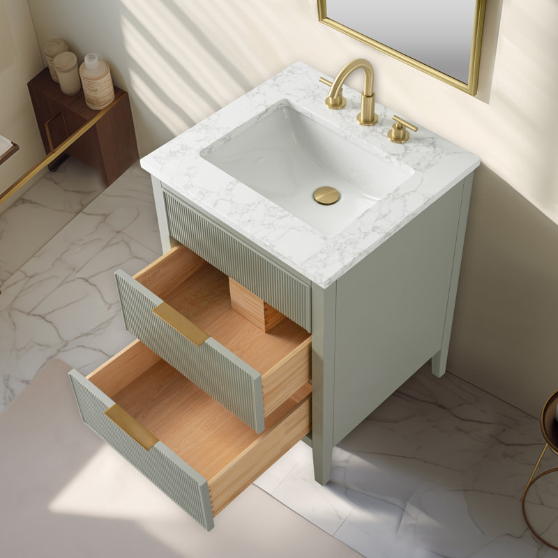 Meuble-lavabo simple 24 po avec plateau en pierre reconstituée Bilroy, Sauge pâle
