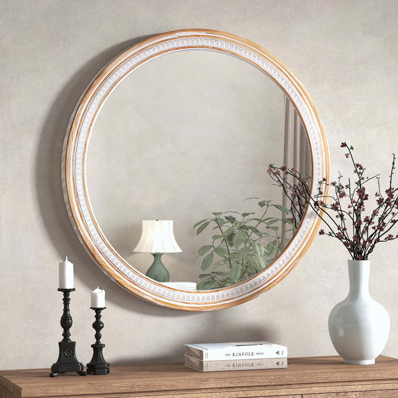 Miroir mural rond rond en bois massif