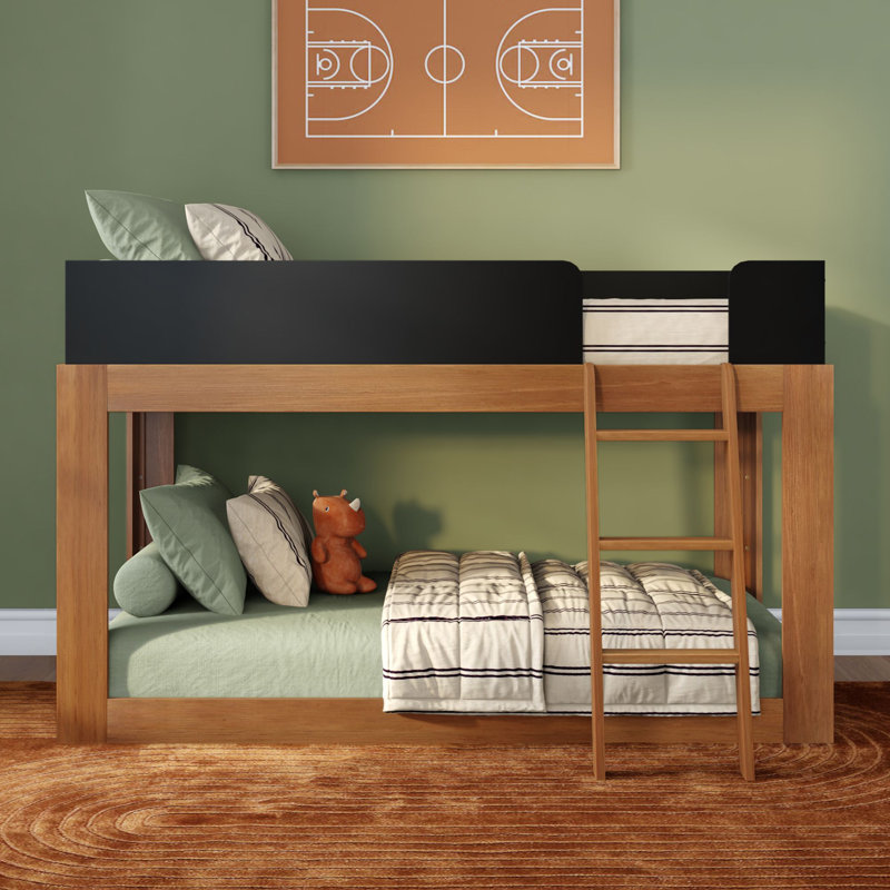 Ambur Twin over Twin Solid Wood Standard Bunk Bed, Black/Pecan