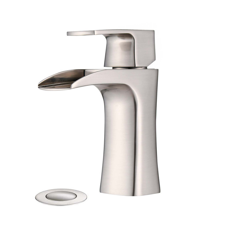 ADA Waterfall Single Hole Handle Brass Bathroom Faucet with Drain, Brushed Nickel