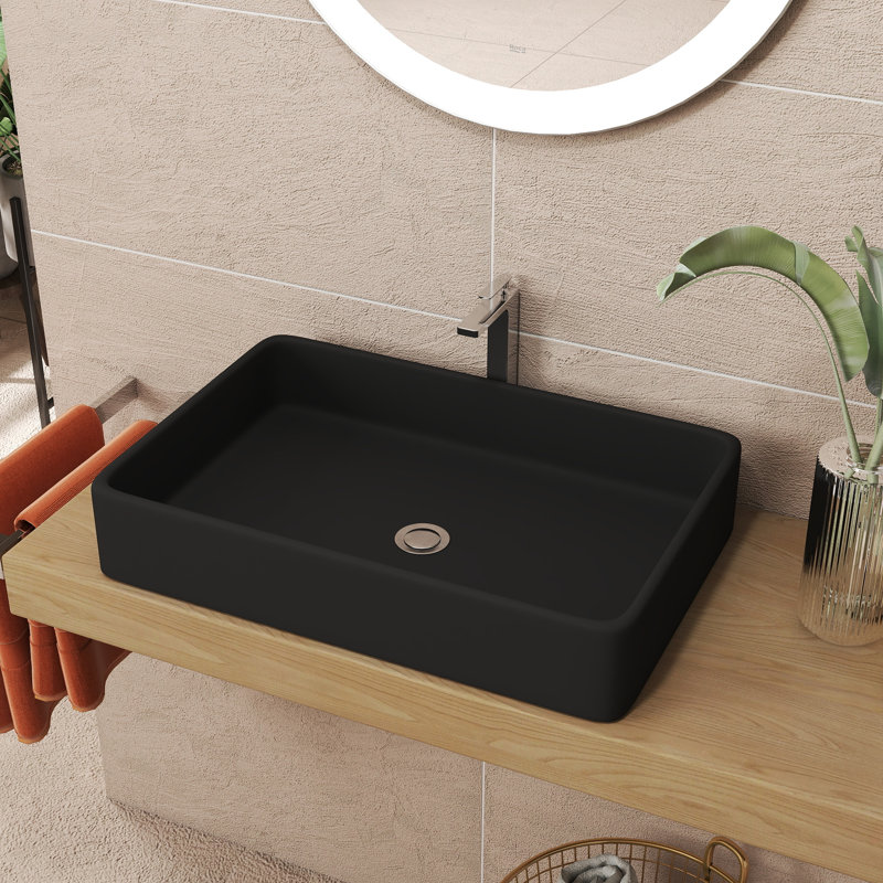 Lavabo de salle de bain vasque rectangulaire en céramique L 24 po x l 16 po, Noir, noir, noir, noir