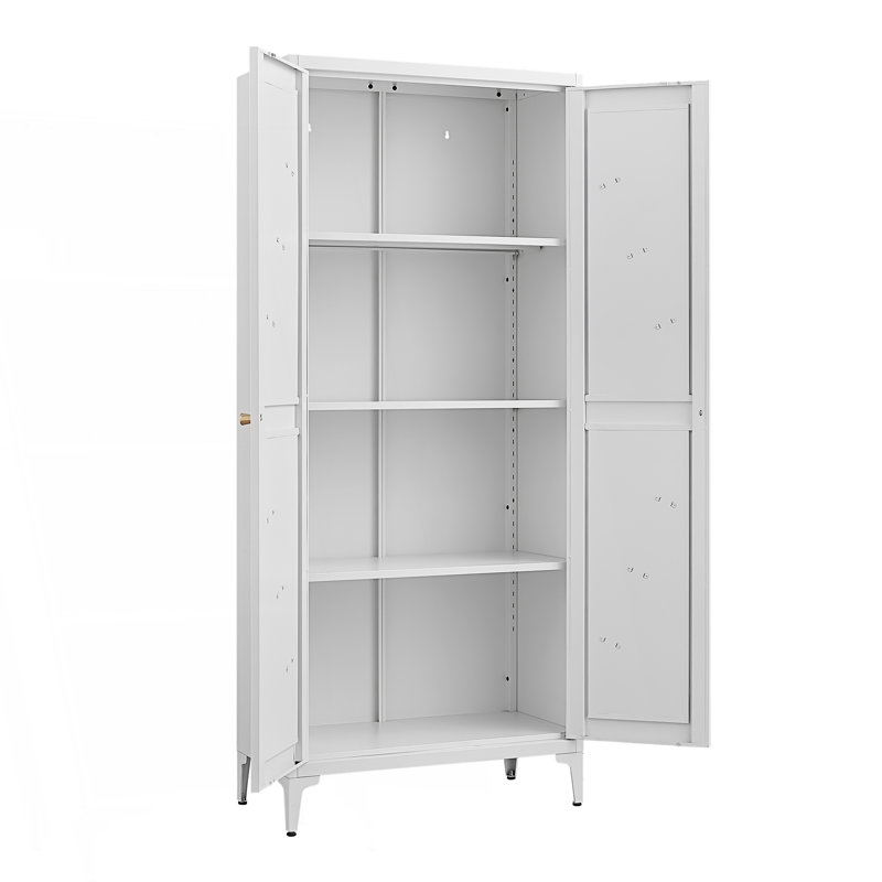 Armoire de rangement en métal 2 portes, armoire de cuisine avec tablettes réglables, armoire d'appoint, Blanc