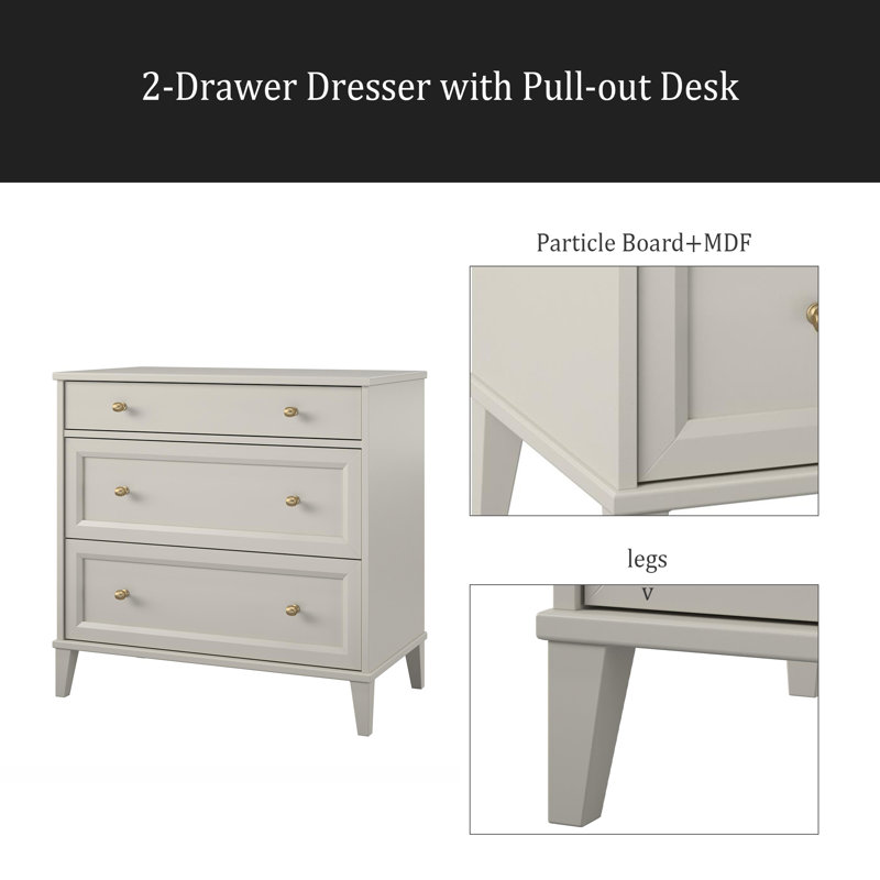 Commode 2 tiroirs avec bureau coulissant