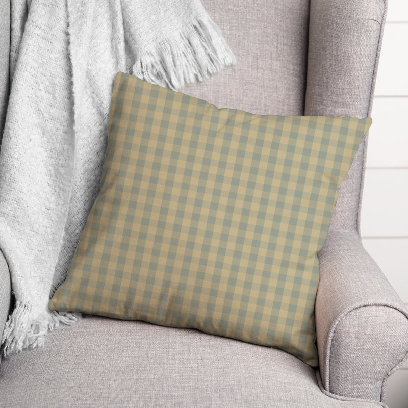Green and Beige Plaid Reversible Square Throw Pillow