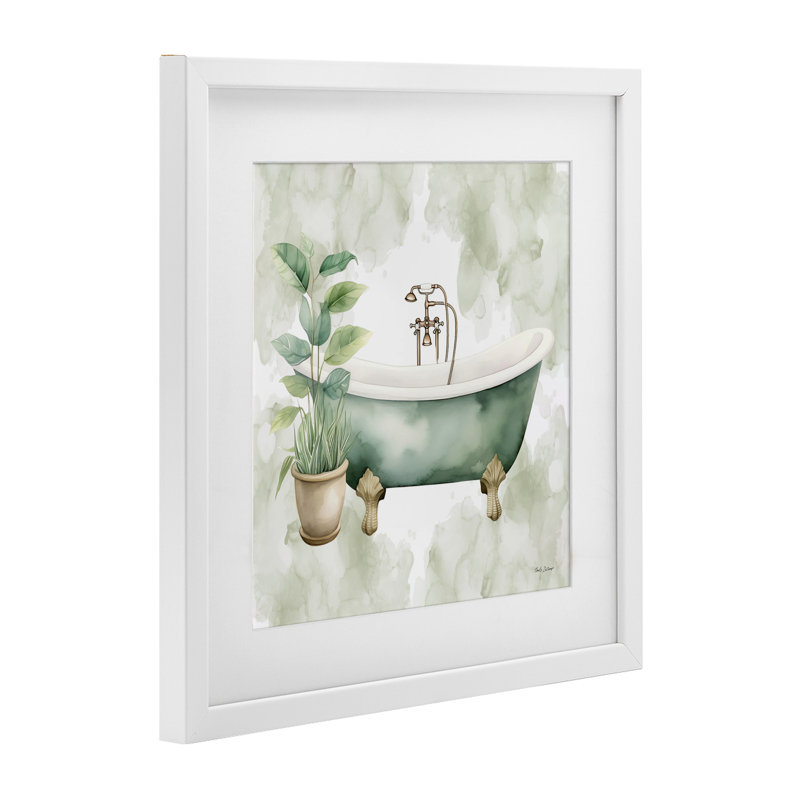 Bath Oasis avec plante, reproduction encadrée sous verre, design par Nicole DeCamp, H 13 po x l 13 po, Cadre blanc côtier
