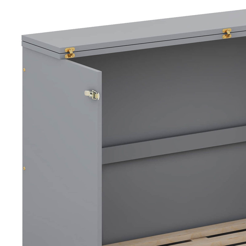  Lit escamotable avec grands tiroirs et ports USB, Gris, Full / Double