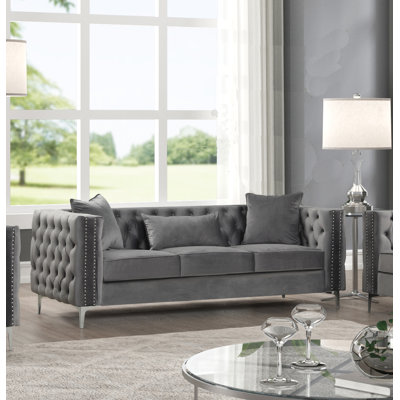 Marvine 86" Velvet Square Arm Chesterfield Sofa