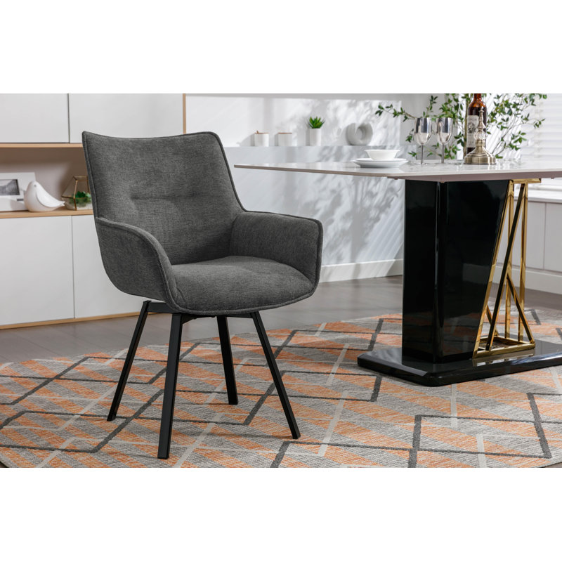 Septimus Swivel Fabric Dining Chair with Steel Legs, Dark Grey
