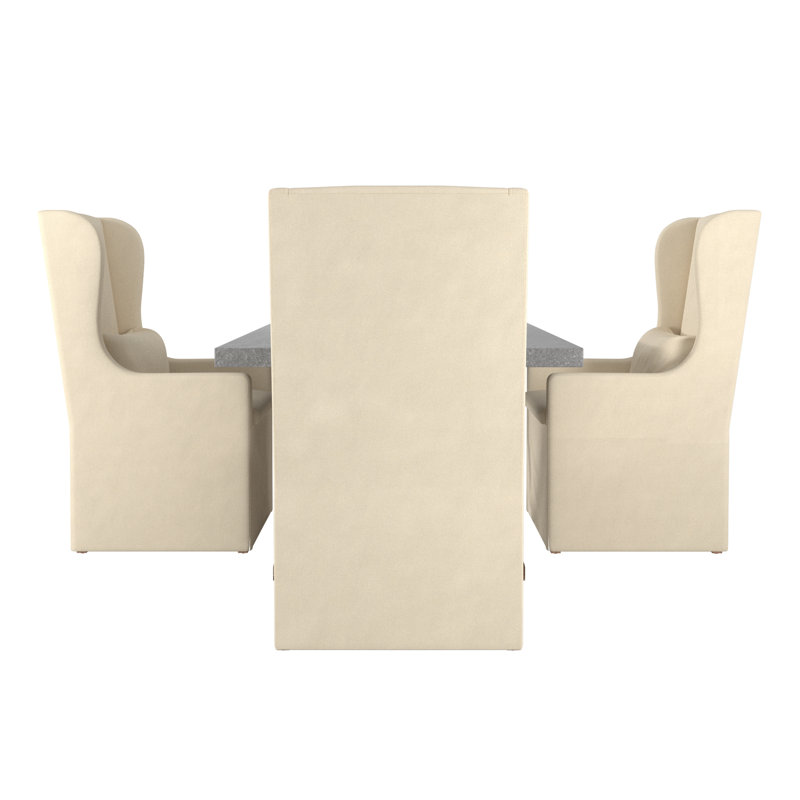 Baxter Concrete Veneer Top Dining Table And Slipcovered Wingback Parson Chairs Set - Full Concrete Veneer Top Table, Fabric Cover Chairs