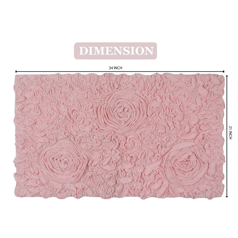 Pascoe Soft Bloom Floral Tufted Cotton Bath Mat - Handcrafted Rose Pattern, 21" L x 34" W, Pink