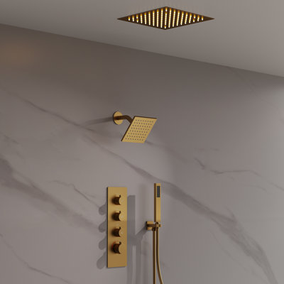 Système de pomme de douche thermostatique double, robinet de pluie à DEL 12 po avec pomme de douche à fixation au plafond et douchette de 6 po