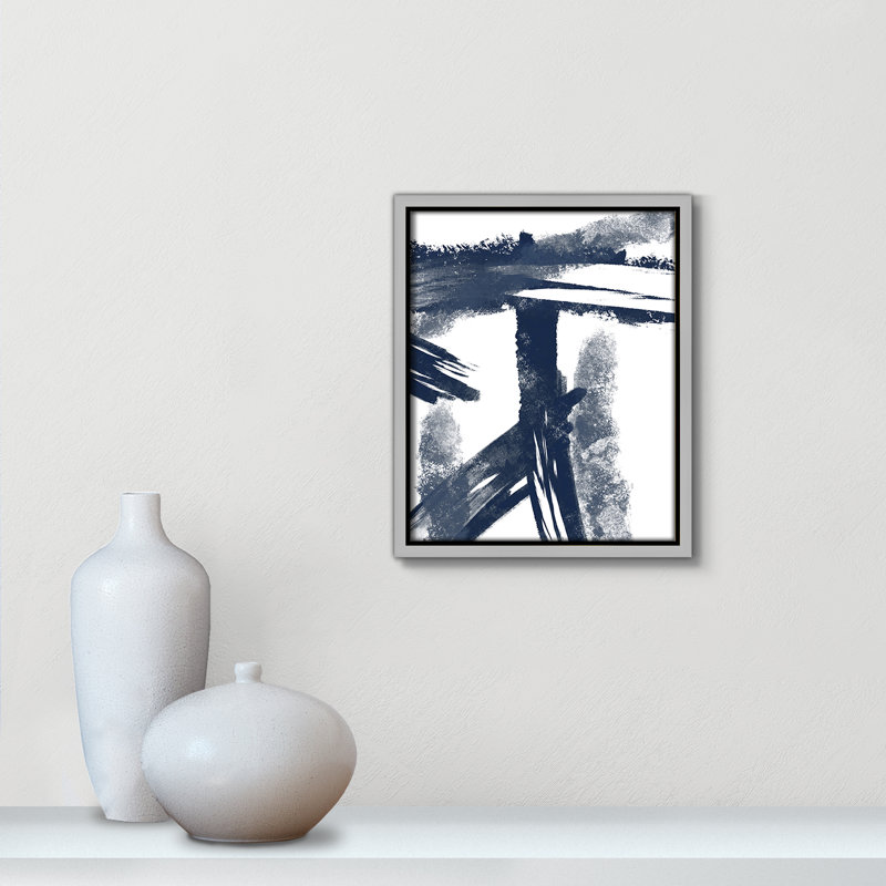 Bleu marine frappant les coutures 1 - reproduction d'art, H 11,5 po x l 9,5 po x P 2 po, Toile avec cadre argenté