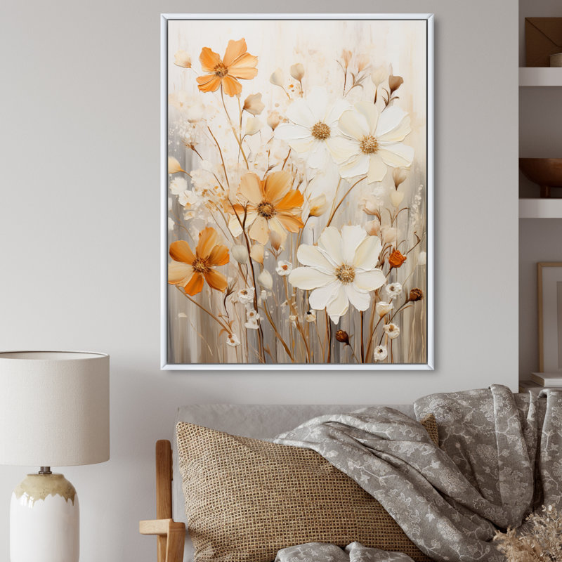 Weissberg - minimalisme jaune, fleur blanche, collage II - impression, H 40 po x l 30 po x P 1,5 po, Cadre flottant blanc