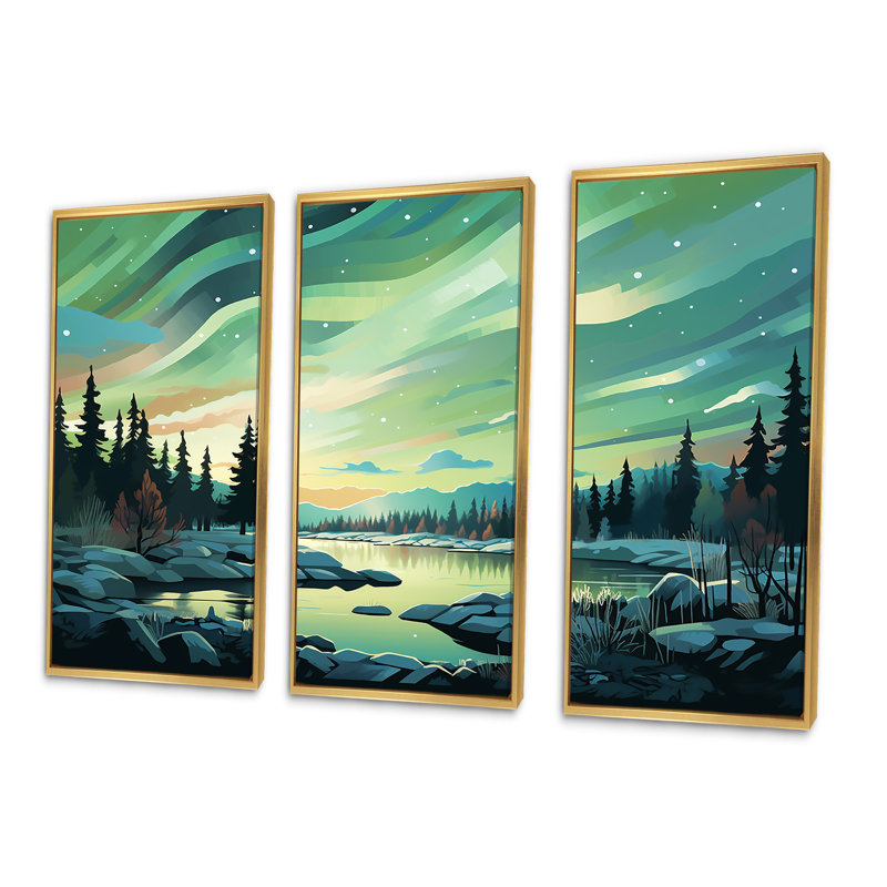 Ensemble de décorations murales Northern Lights, Cadre flottant doré, H 28 po x l 36 po x P 1 po