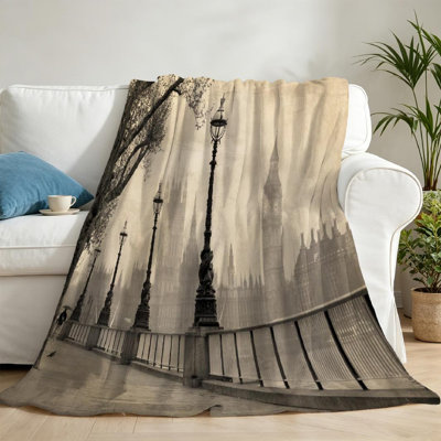 Black Ultra Soft Flannel Fleece Throw Blanket,Vintage of London Big Amp Single-Sided Print