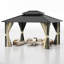 12 pi. L 10 pi. D Pavillon de jardin d'extérieur en aluminium avec cadre en aluminium, filet et rideaux-129770728-129770730
