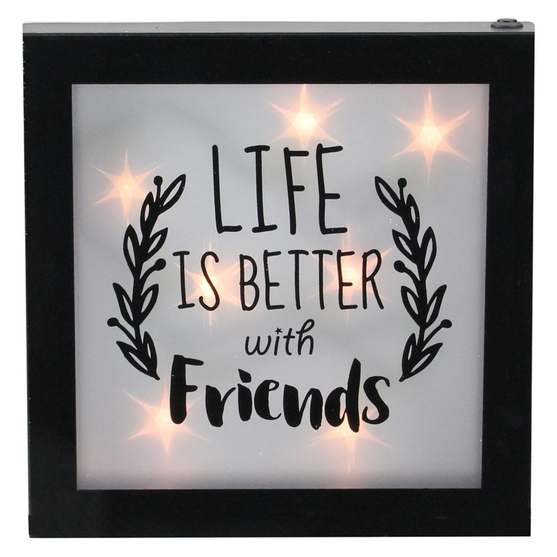Décoration murale encadrée 9 "B / O LED" Life is Better with Friends "