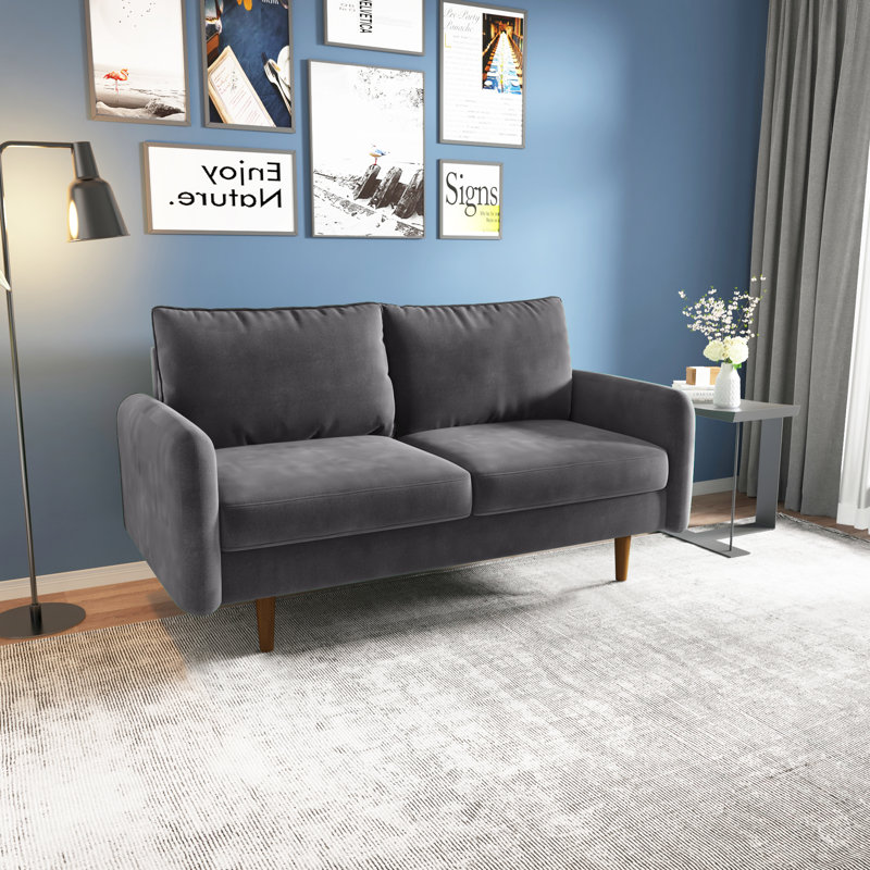 Anacapa 58" Velvet Round Arm Sofa Loveseat, Gray Velvet