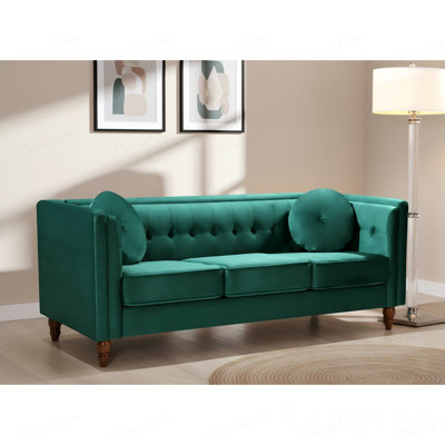 Classic Chesterfield Sofa, Modern Clean Line Tufted Couch with Square Arms & Tapered Wood Legs, Crushed Velvet Upholstered Sofa