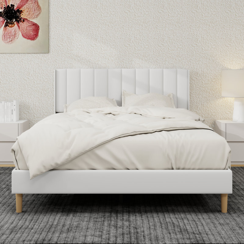 Structure de lit plateforme tapissier, Blanc, Grand
