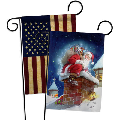 2 Piece Chimney Santa Impressions Decorative 2-Sided Polyester 19" x 13" Garden Flag Set