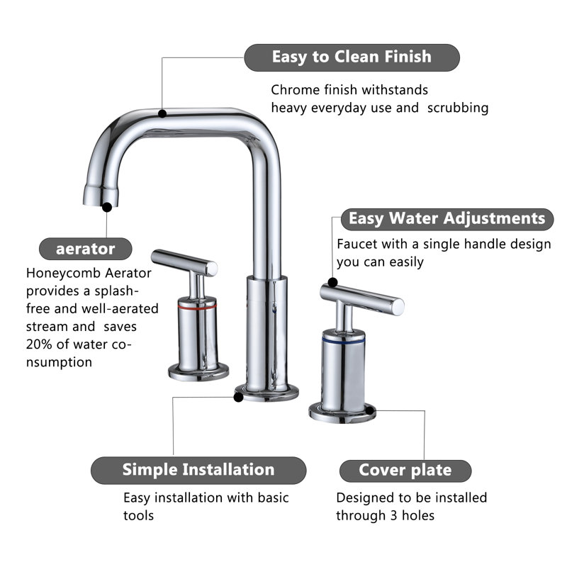 Widespread 2-handle Bathroom Faucet with Drain Assembly, Chrome