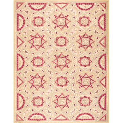 Tapis rouge / beige / ivoire en laine noué à la main de conception unique 9 pi x 12 pi Needlpoint