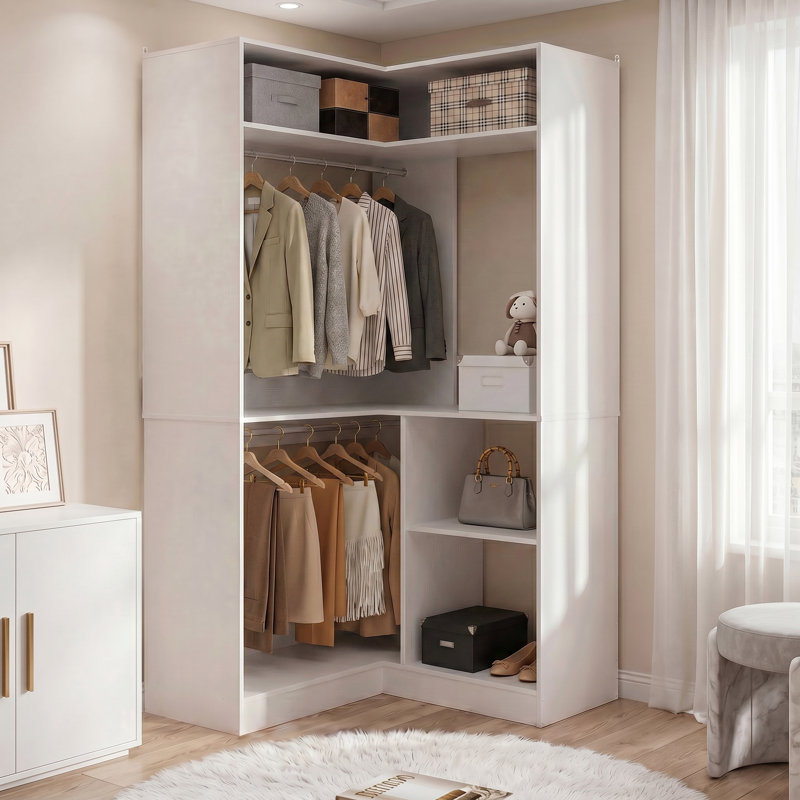 Système d'organisation en coin 34 po avec tringles de suspension, Blanc