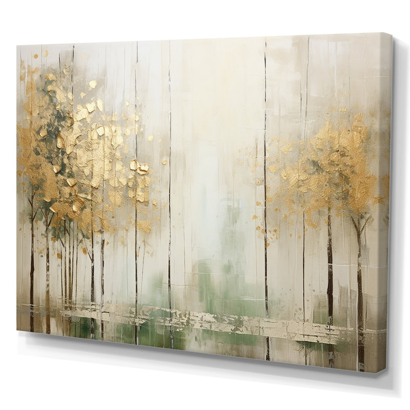 «Minimalisme beige et forêt dorée II», reproduction d'art sur toile, H 24 po x l 32 po x P 1 po, Toile tendue