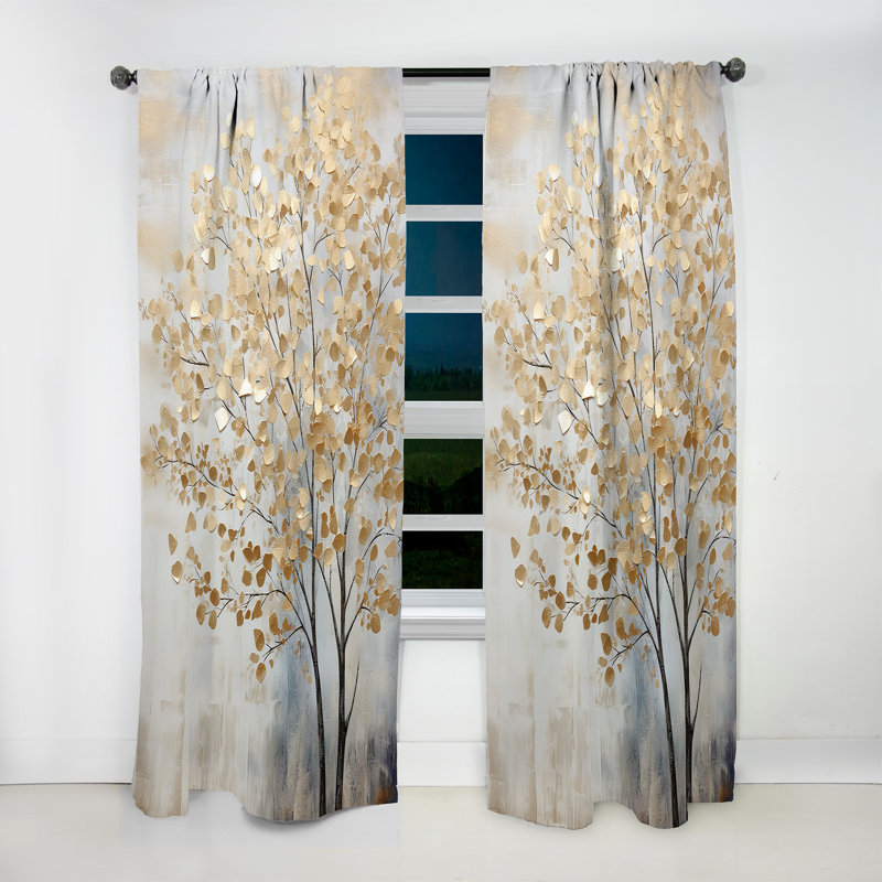 Coverton Minimalism Gold And Blue Trees Scene - Trees Curtain - Velvet Room Darkening - 1 Panel, 52" W x 95" L