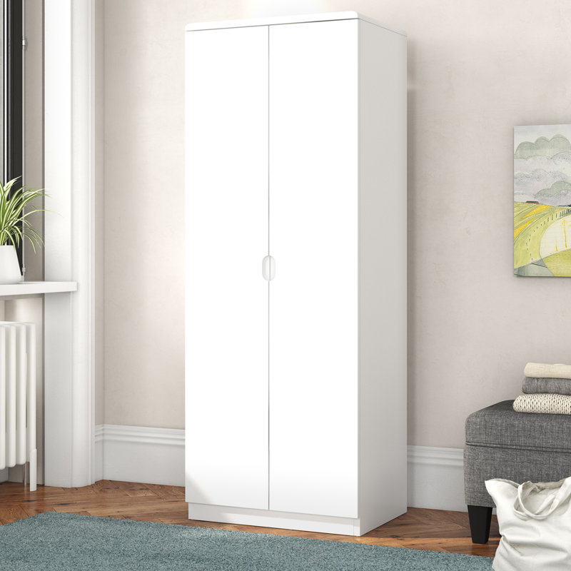 Mulak 2 Door Solid Wood Wardrobe, White High Gloss