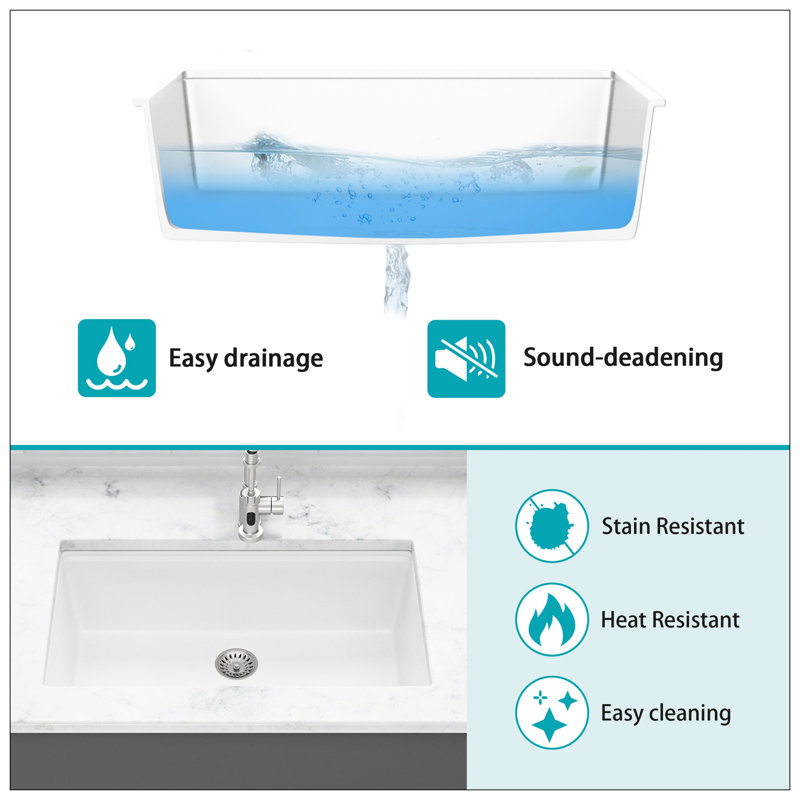 Quartz Kitchen Sink - 33X19" Granite Composite Workstation Undermount Kitchen Sink, White