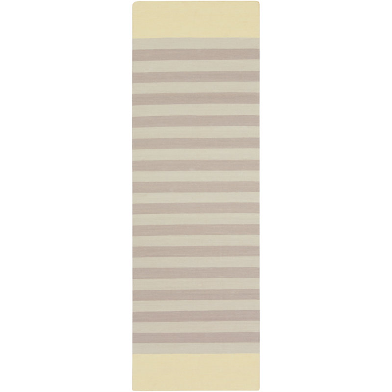 Tapis rayé en coton tissé à la main taupe / beige Kinslee, Tapis de couloir 2 pi 6 po x 8 pi
