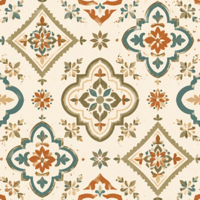 Papier peint adhésif mosaïque marocaine à motif de carreaux terreux à motif de carreaux marocains l 17,7 po x H 118 po amovible
