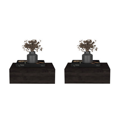 Dark Brown Floating Nightstands, Set of 2