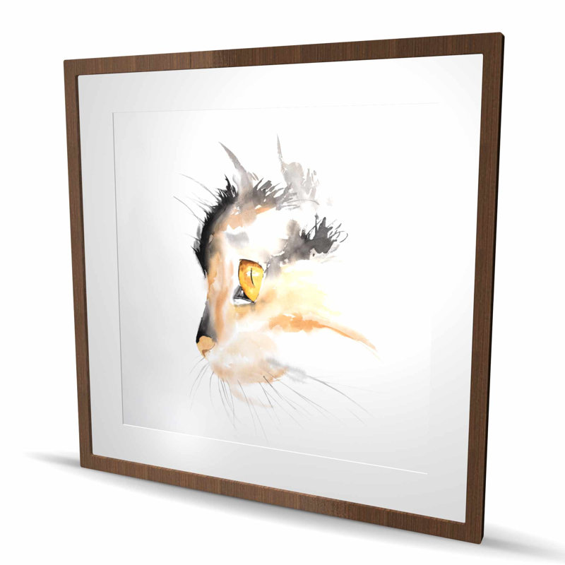 «Watercolor Cat Face Profile - Feline Animals», reproduction encadrée