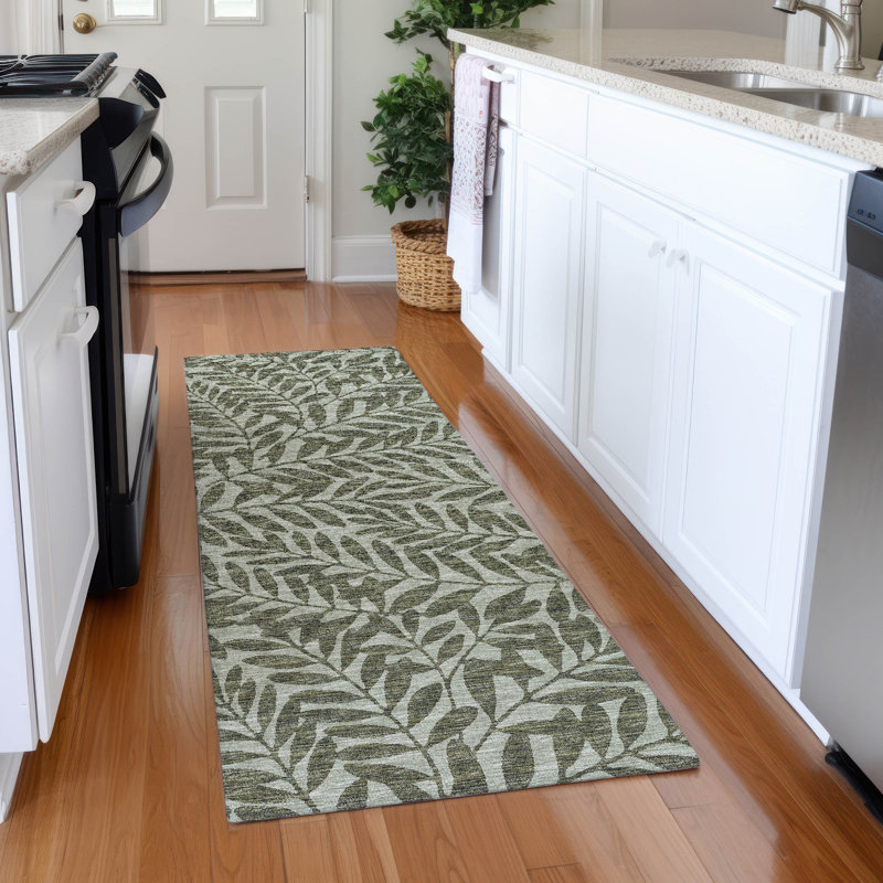Premium Machine Washable Harsukhman AMF111 Green Rug, Runner 2'3" x 7'6"