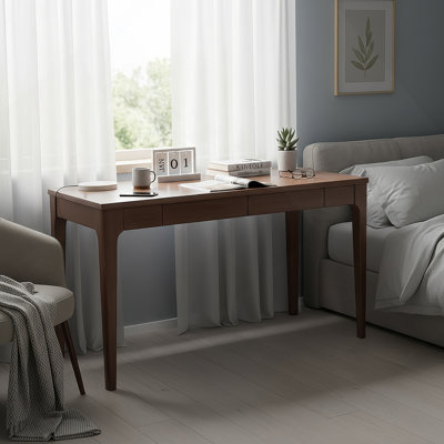 Solid Wood Desk With Drawers, Standing Desk With Smooth Edges For Home Office, Study, Bedroom, Living Room