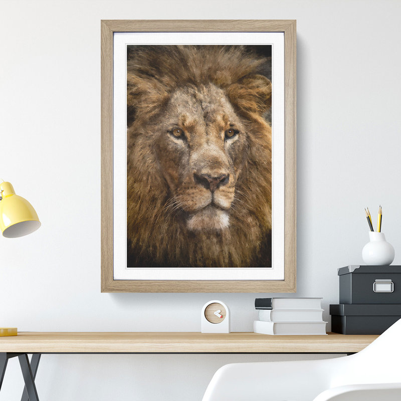 Face of a Lion - Framed Print, 65cm H x 48cm W x 2cm D, Oak Framed