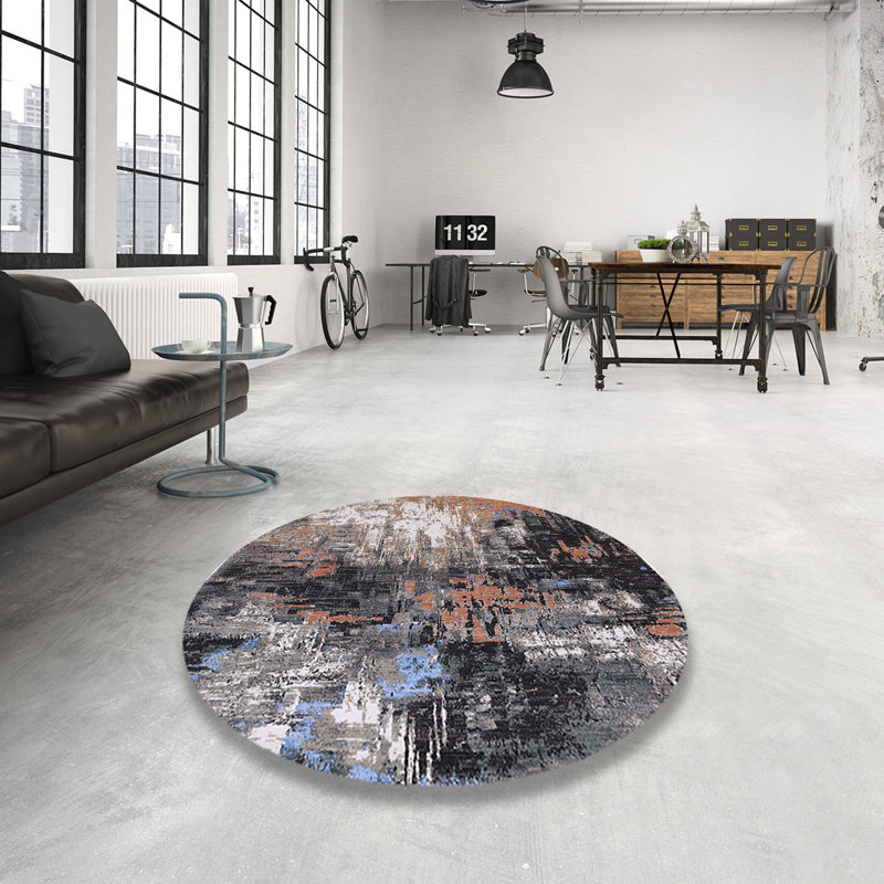Tapis abstrait gris, Rond 6 pi