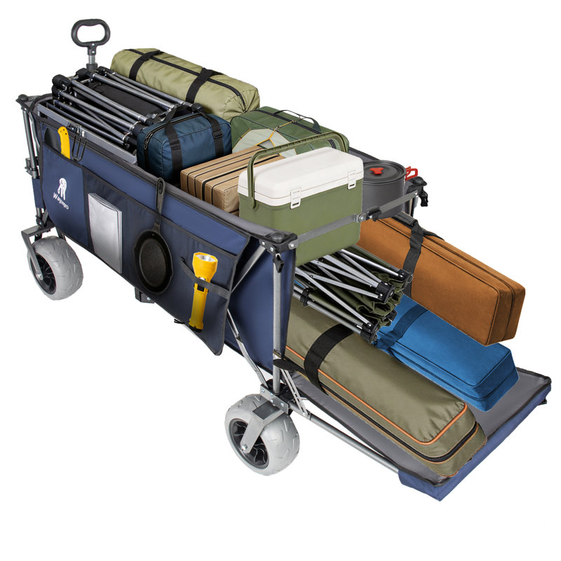 Chariot pliant robuste avec hayon extensible, chariot utilitaire pliable d'une capacité de 500 lb, Bleu