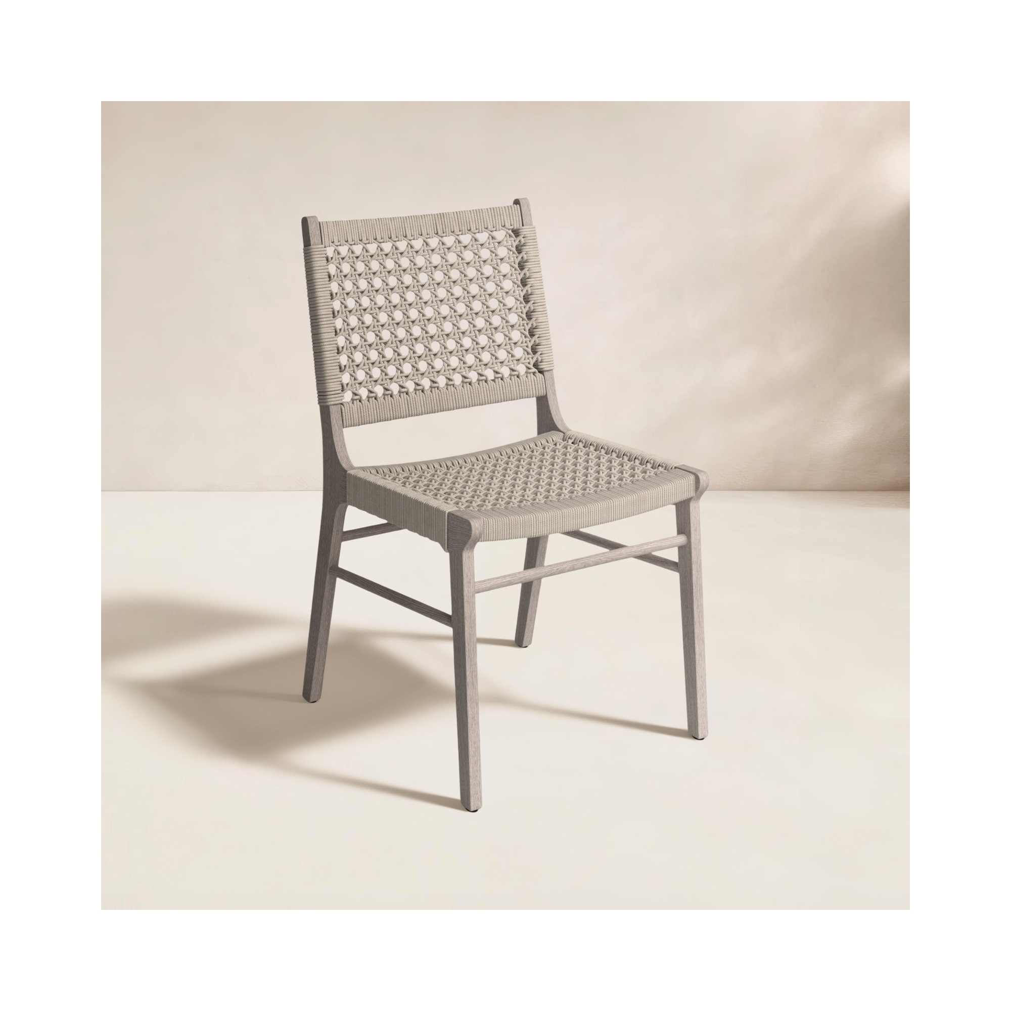 Wood Premium All-Weather Wicker Outdoor Dining Side Chair, Ivory Rope, Weathered Gray