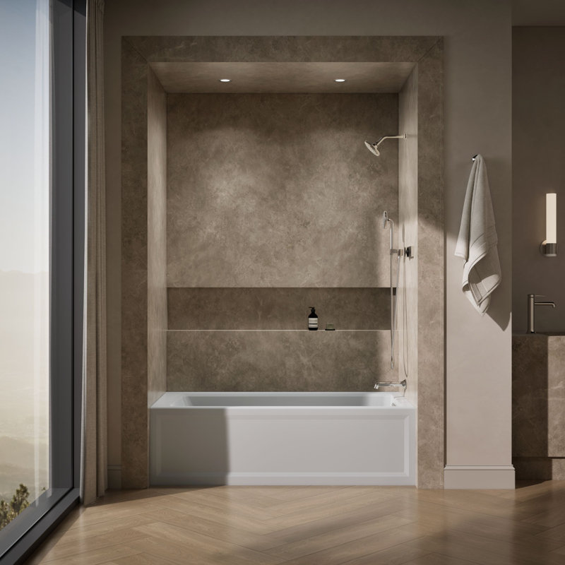 Archer 66" X 32" Alcove Bath with Bask Heated Surface, Integral Apron, Integral Flange, and Right-Hand Drain, Ice Grey, Right