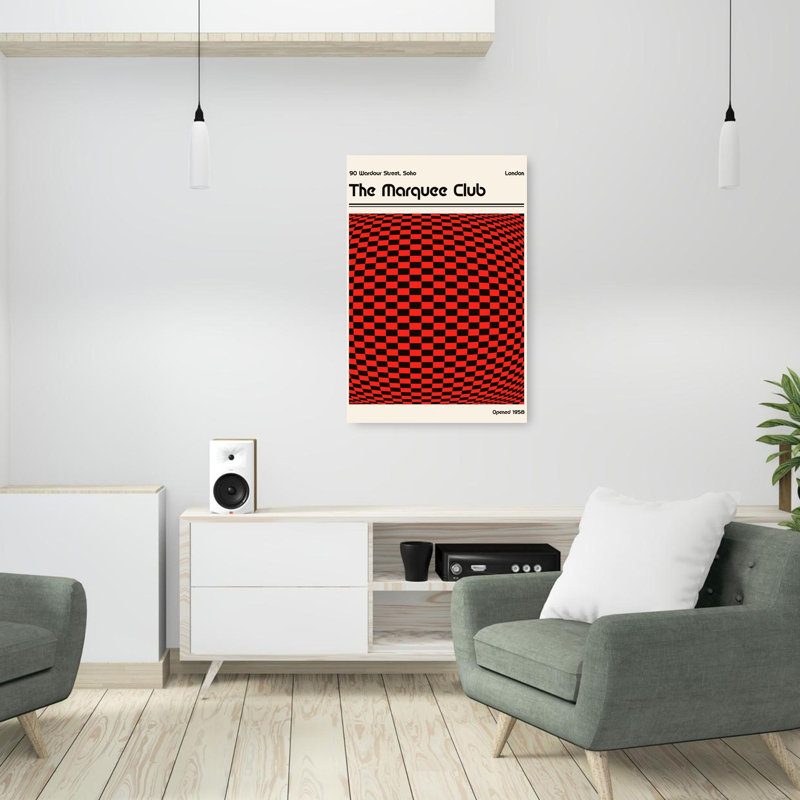 Warped Red Black Checkers Abstract Contemporary Architecture Wall Art Print, 91.44cm H x 60.96cm W