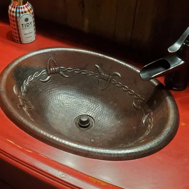 Lavabo de salle de bain ovale 19 "en cuivre avec robinet et drain