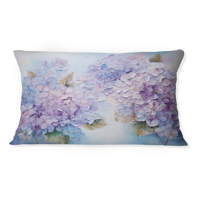 Coussin décoratif mauve à imprimé fleurs d'hortensias paradisiaques I